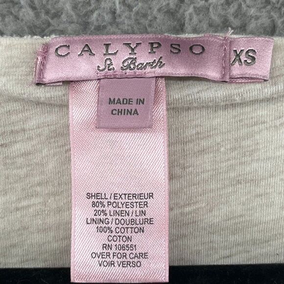 Calypso St Barth Long Sleeve Waffle Knit Top Cream Linen Blend Beachy XS - Picture 11 of 11